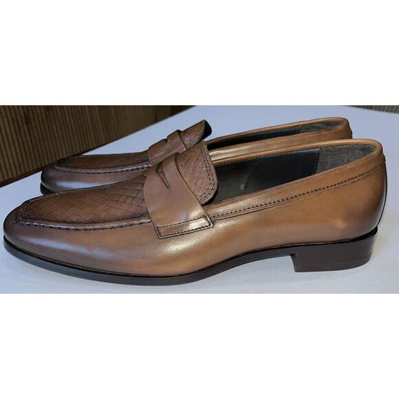Mens Authentic To Boot New York “DANTE” Woven Leather Loafers Cognac US‎ 8M NEW main image 6